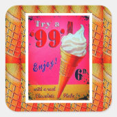 ヴィンテージアイスクリームパーラーのピンクがかったオレンジ色の白 スクエアシール (正面)