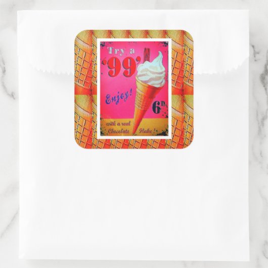 ヴィンテージアイスクリームパーラーのピンクがかったオレンジ色の白 スクエアシール (バッグ)
