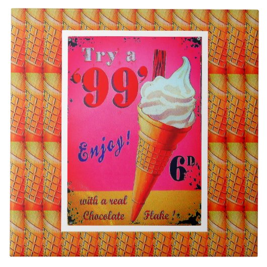 ヴィンテージアイスクリームパーラーサインセラミックタイル タイル (正面)