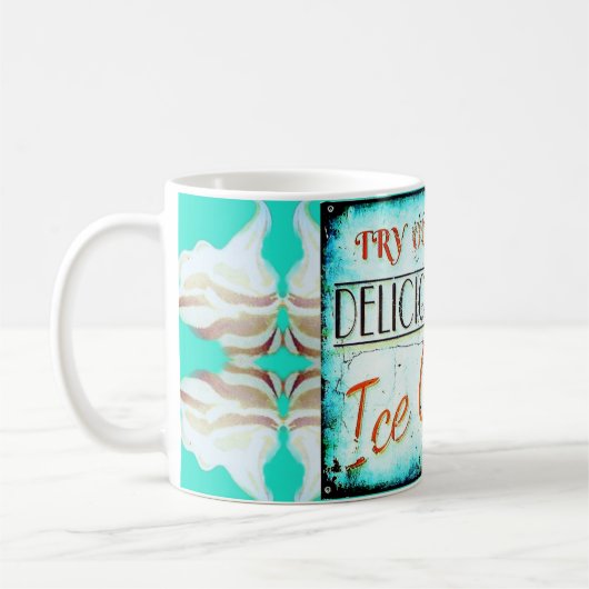 ヴィンテージアイスクリームパーラーターコイズホワイト コーヒーマグカップ (左)