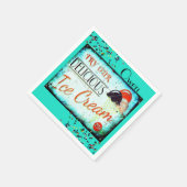 ヴィンテージアイスクリームパーラーターコイズホワイト スタンダードカクテルナプキン (角)