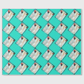ヴィンテージアイスクリームパーラーターコイズホワイト ラッピングペーパー (フラット)