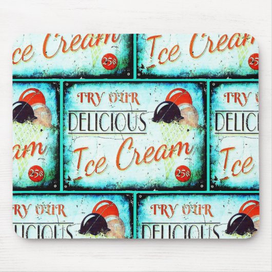 ヴィンテージアイスクリームパーラー標識ターコイズ懐かしい マウスパッド (正面)