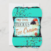 ヴィンテージアイスクリームパーラー標識ターコイズ 招待状 (正面)