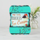 ヴィンテージアイスクリームパーラー標識ターコイズ 招待状 (スタンド正面)