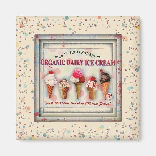 ヴィンテージアイスクリームパーラー標識磁石 マグネット (正面)