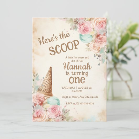 ヴィンテージアイスクリームm花アイスクリームコーン 招待状 (スタンド正面)