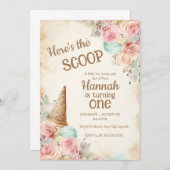 ヴィンテージアイスクリームm花アイスクリームコーン 招待状 (正面/裏面)