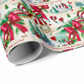 ヴィンテージアイススケーターとリボンカスタム文字 ラッピングペーパー