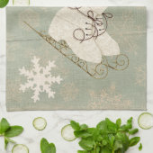 ヴィンテージアイススケートかわいいスノーフレーク素朴な冬 キッチンタオル (折り畳み)