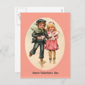 ヴィンテージアイススケートで滑るカップル – バレンタインデー シーズンポストカード (正面/裏面)