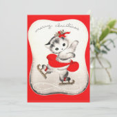 ヴィンテージアイススケートで滑るホワイトクリスマスキャット シーズンカード (スタンド正面)