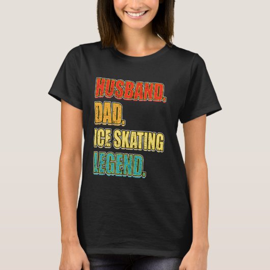 ヴィンテージアイススケートで滑る夫パパアイススケートで滑る伝説 Tシャツ (正面)