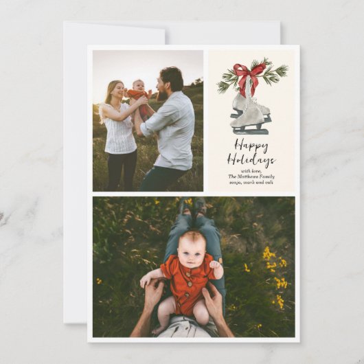 ヴィンテージアイススケー数々のツフォトフラットホリデーカード シーズンカード (正面)