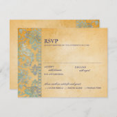 ヴィンテージアイスブルーダマスクレースウェディングRSVP 出欠カード (正面/裏面)