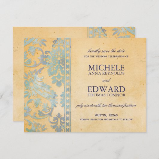 ヴィンテージアイスブルーダマスクレース日付を保存 セーブザデート (正面/裏面)