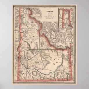 ヴィンテージアイダホの地図(1883年) ポスター