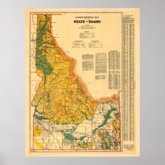 ヴィンテージアイダホ鉱物資源地図 ポスター (正面)