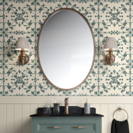 ヴィンテージアイビースクロールグリーン&アイボリーフランスの国 壁紙