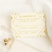 ヴィンテージアイボリーおよび金ゴールド結婚アールデコ 出欠カード