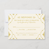 ヴィンテージアイボリーおよび金ゴールド結婚アールデコ 出欠カード (正面)