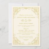 ヴィンテージアイボリーおよび金ゴールド結婚アールデコ 招待状 (正面)