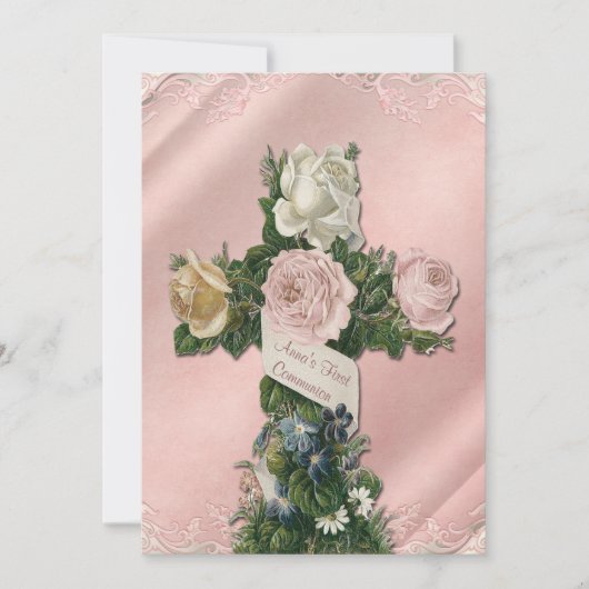 ヴィンテージアイボリーとコーラルピンクファースト 招待状 (正面)
