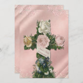 ヴィンテージアイボリーとコーラルピンクファースト 招待状 (正面/裏面)