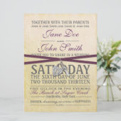 ヴィンテージアイボリーとパープル紙結婚式招待状 招待状 (スタンド正面)