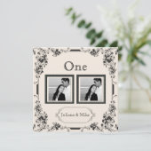 ヴィンテージアイボリーとブラックのフォトテーブルナンバー 招待状 (スタンド正面)