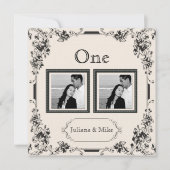 ヴィンテージアイボリーとブラックの写真テーブルナンバー 招待状 (正面)