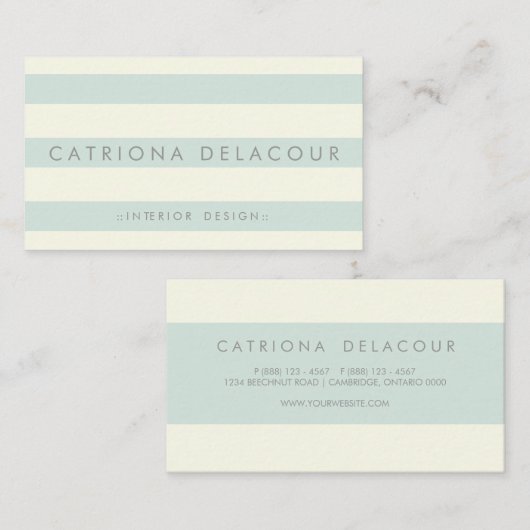 ヴィンテージアイボリーとミントグリーンストライプのパターン 名刺 (正面/裏面)