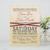 ヴィンテージアイボリーとレッド紙結婚式招待状 招待状 (スタンド正面)