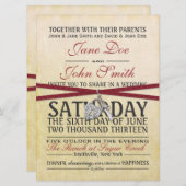 ヴィンテージアイボリーとレッド紙結婚式招待状 招待状 (正面/裏面)