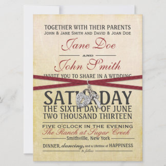 ヴィンテージアイボリーとレッド紙結婚式招待状 招待状