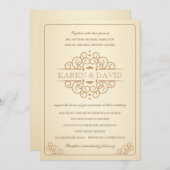 ヴィンテージアイボリーと金ゴールドフォーマル結婚式招待状 招待状 (正面/裏面)