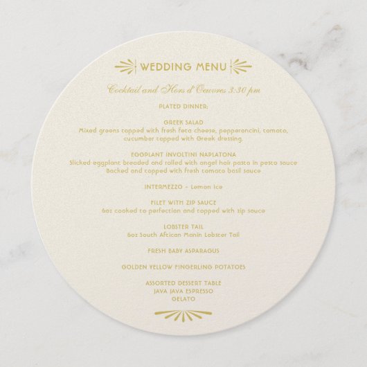 ヴィンテージアイボリーと金ゴールド結婚アールデコ メニュー (正面)