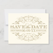 ヴィンテージアイボリーアンティークフローリッシュ日付を保存 マグネット招待状 (正面)