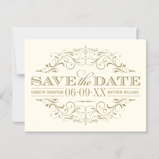 ヴィンテージアイボリーアンティークフローリッシュ日付を保存 マグネット招待状 (正面)