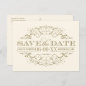 ヴィンテージアイボリーアンティークフローリッシュ日付を保存 案内ポストカード (正面/裏面)