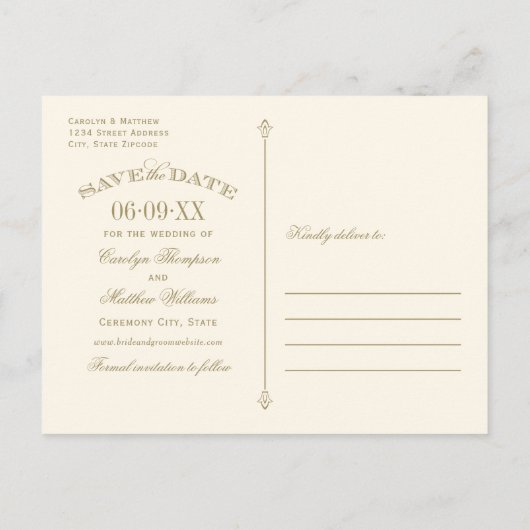 ヴィンテージアイボリーアンティークフローリッシュ日付を保存 案内ポストカード (裏面)