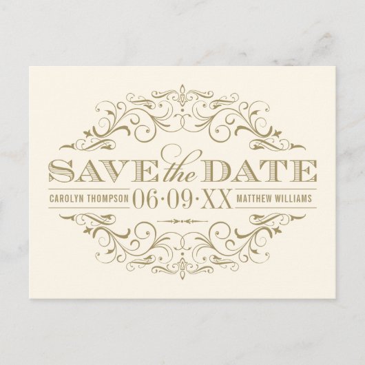 ヴィンテージアイボリーアンティークフローリッシュ日付を保存 案内ポストカード (正面)