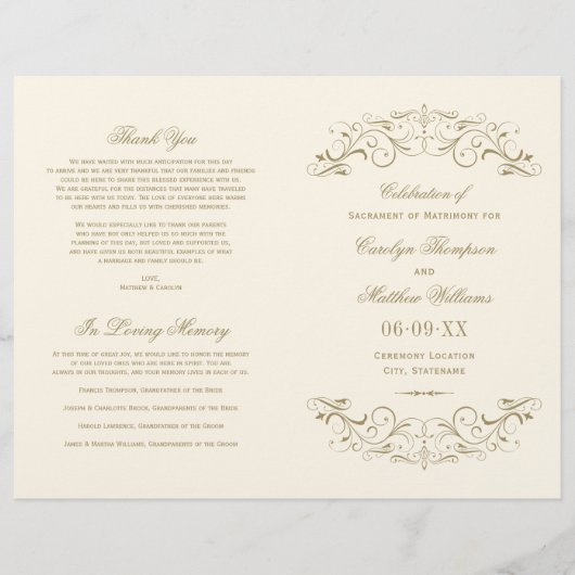 ヴィンテージアイボリーアンティークフローリッシュ結婚式 プログラム (正面)