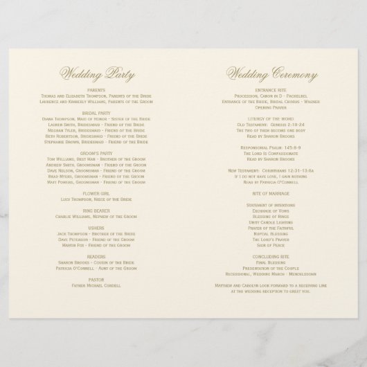 ヴィンテージアイボリーアンティークフローリッシュ結婚式 プログラム (裏面)