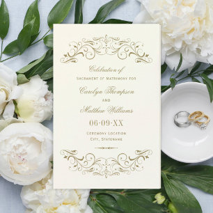 ヴィンテージアイボリーアンティークフローリッシュ結婚式 プログラム