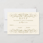 ヴィンテージアイボリーアンティークフローリッ結婚シュ 出欠カード (正面)