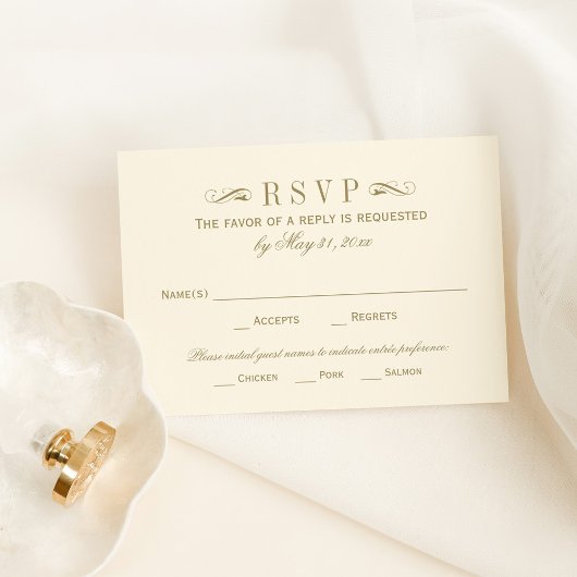 ヴィンテージアイボリーアンティークフローリッ結婚シュ 出欠カード