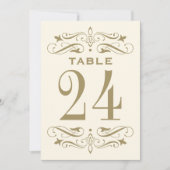 ヴィンテージアイボリーアンティーク金ゴールドフローリッシュテーブル番号 招待状 (正面)