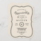 ヴィンテージアイボリーアールデコ婚約パーティ 招待状 (正面/裏面)