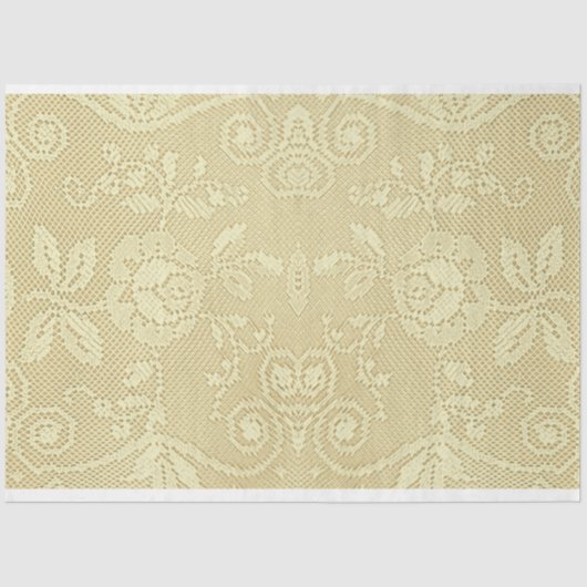 ヴィンテージアイボリークリーム素朴フローラレパターン（の模様が）あるース 薄葉紙 (正面)